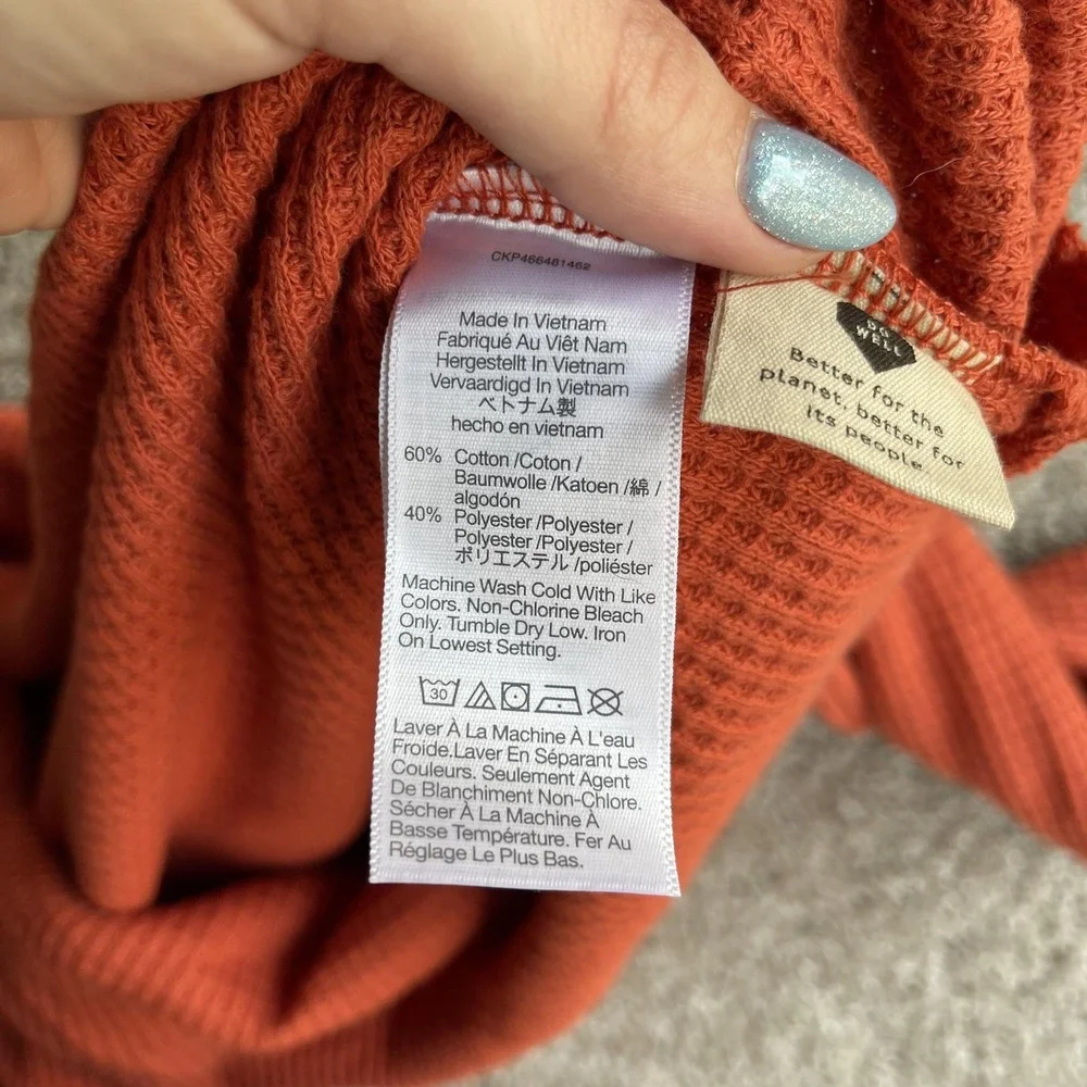 Madewell Sweater Womens Large Orange V Neck Waffle Knit Long Sleeve Pullover